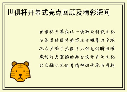 世俱杯开幕式亮点回顾及精彩瞬间