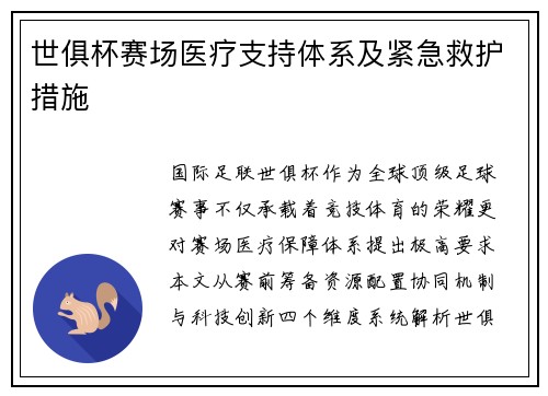 世俱杯赛场医疗支持体系及紧急救护措施